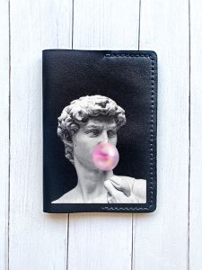 Шкіряна обкладинка на паспорт книжку :: Чорна (принт 352)