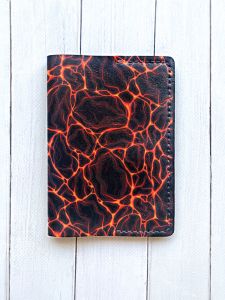 Шкіряна обкладинка на паспорт книжку :: Чорна (принт Магма)