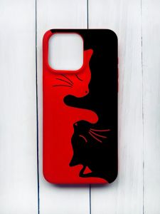 Матовий чохол на iPhone 15 Pro Max Червоний :: Котики (принт 118)