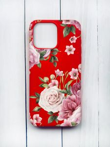 Матовий чохол на iPhone 15 Pro Max Червоний :: Рожеві квіти (принт 287)