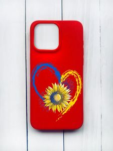 Матовий чохол на iPhone 15 Pro Max Червоний :: Серце з соняхом. Україна (принт 260)
