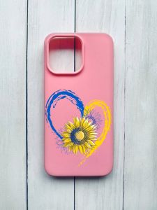 Матовий чохол на iPhone 15 Pro Max Розовый :: Серце з соняхом. Україна (принт 260)