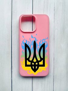 Матовий чохол на iPhone 15 Pro Max Розовый :: Тризуб Полум'я (принт 257)