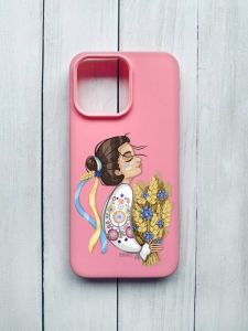 Матовий чохол на iPhone 15 Pro Max Розовый :: Українка з колосками (принт 172)