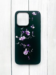 Матовий чохол на iPhone 15 Pro Max Чорний :: Гілочка квітів (принт 278)