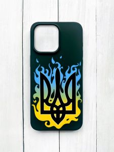 Матовий чохол на iPhone 15 Pro Max Чорний :: Тризуб Полум'я (принт 257)