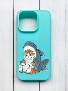 Матовий чохол на iPhone 15 Pro Бірюзовий :: Кошеня (принт 120)