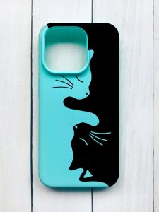 Матовий чохол на iPhone 15 Pro Бірюзовий :: Котики (принт 118)