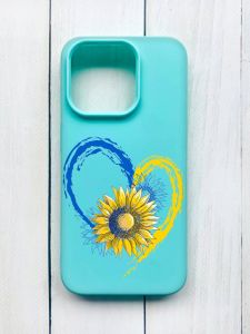 Матовий чохол на iPhone 15 Pro Бірюзовий :: Серце з соняхом. Україна (принт 260)