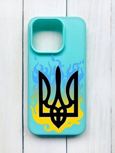 Матовий чохол на iPhone 15 Pro Бірюзовий :: Тризуб Полум'я (принт 257)