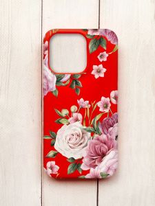Матовий чохол на iPhone 15 Pro Червоний :: Рожеві квіти (принт 287)