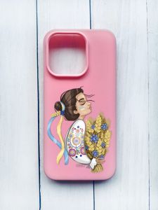 Матовий чохол на iPhone 15 Pro Рожевий :: Українка з колосками (принт 172)
