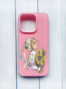 Матовий чохол на iPhone 15 Pro Рожевий :: Українка з колосками (принт 173)