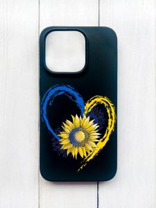 Матовий чохол на iPhone 15 Pro Чорний :: Серце з соняхом. Україна (принт 260)