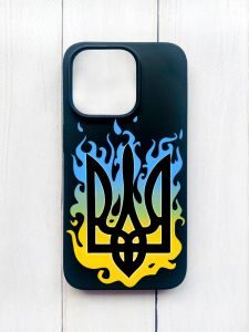 Матовий чохол на iPhone 15 Pro Чорний :: Тризуб Полум'я (принт 257)