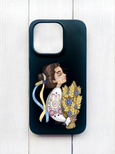 Матовий чохол на iPhone 15 Pro Чорний :: Українка з колосками (принт 172)