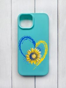 Матовий чохол на iPhone 15 Бірюзовий :: Серце з соняхом. Україна (принт 260)