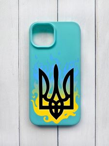 Матовий чохол на iPhone 15 Бірюзовий :: Тризуб Полум'я (принт 257)