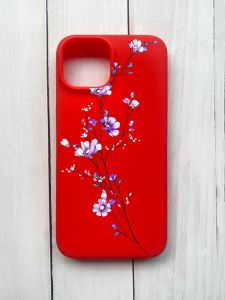 Матовий чохол на iPhone 15 Червоний :: Гілочка квітів (принт 278)