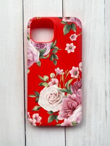 Матовий чохол на iPhone 15 Червоний :: Рожеві квіти (принт 287)