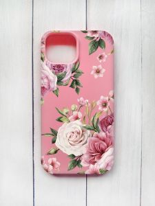 Матовий чохол на iPhone 15 Рожевий :: Рожеві квіти (принт 287)