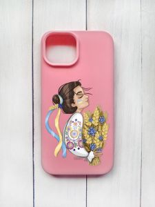 Матовий чохол на iPhone 15 Рожевий :: Українка з колосками (принт 172)