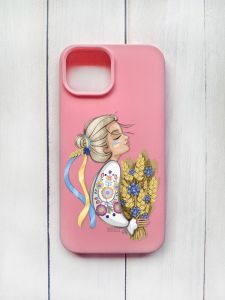 Матовий чохол на iPhone 15 Рожевий :: Українка з колосками (принт 173)