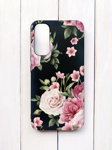 Матовий чохол на Samsung A34 5G Чорний :: Рожеві квіти (принт 287)
