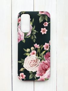 Матовий чохол на Samsung Galaxy A14 5G Чорний :: Рожеві квіти (принт 287)