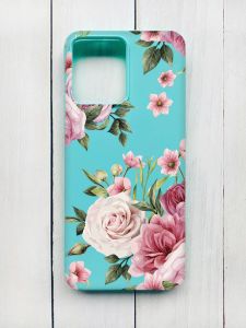 Матовий чохол на Xiaomi Redmi 12 Бірюзовий :: Рожеві квіти (принт 287)