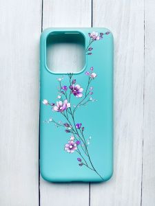 Матовий чохол на Xiaomi Redmi 12C Бірюзовий :: Гілочка квітів (принт 278)