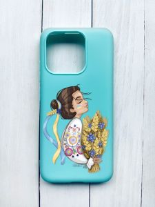 Матовий чохол на Xiaomi Redmi 12C Бірюзовий :: Українка з колосками (принт 172)