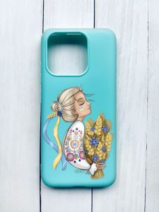Матовий чохол на Xiaomi Redmi 12C Бірюзовий :: Українка з колосками (принт 173)