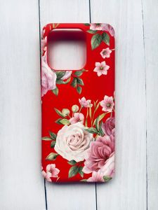 Матовий чохол на Xiaomi Redmi 12C Червоний :: Рожеві квіти (принт 287)