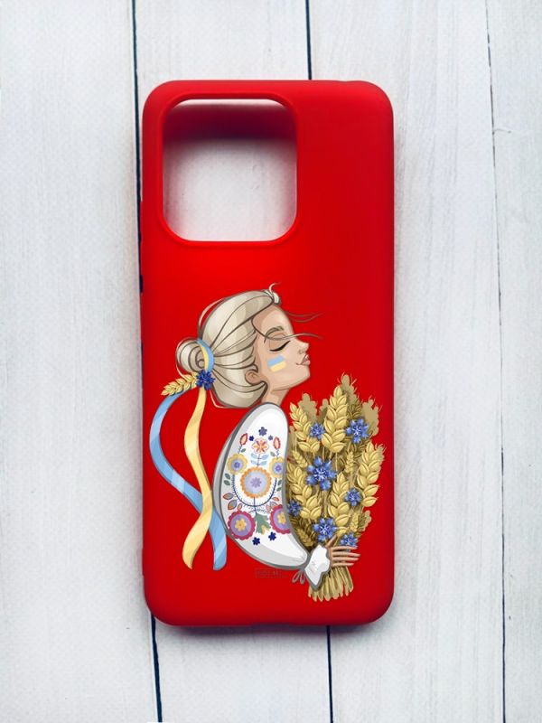 Матовий чохол на Xiaomi Redmi 12C Червоний :: Українка з колосками (принт 173)