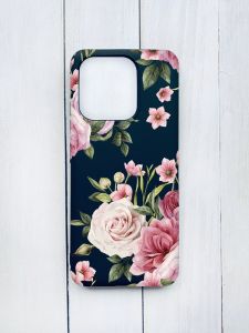 Матовий чохол на Xiaomi Redmi 12C Чорний :: Рожеві квіти (принт 287)