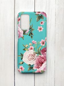 Матовий чохол на Xiaomi Redmi 9T Бірюзовий :: Рожеві квіти (принт 287)