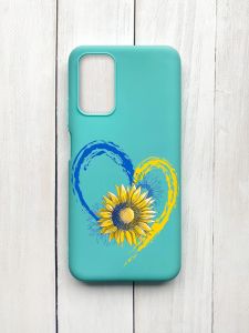 Матовий чохол на Xiaomi Redmi 9T Бірюзовий :: Серце з соняхом. Україна (принт 260)