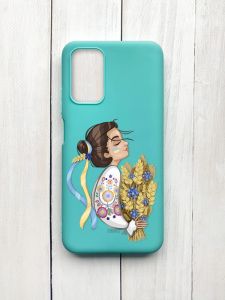 Матовий чохол на Xiaomi Redmi 9T Бірюзовий :: Українка з колосками (принт 172)