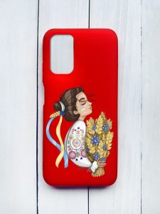 Матовий чохол на Xiaomi Redmi 9T Червоний :: Українка з колосками (принт 172)