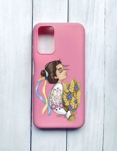 Матовий чохол на Xiaomi Redmi 9T Рожевий :: Українка з колосками (принт 172)