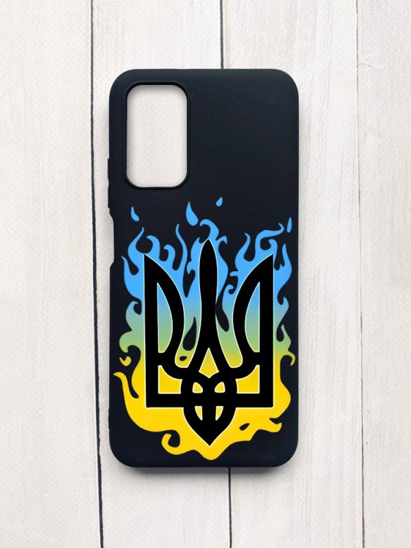 Матовий чохол на Xiaomi Redmi 9T Чорний :: Тризуб Полум'я (принт 257)