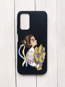 Матовий чохол на Xiaomi Redmi 9T Чорний :: Українка з колосками (принт 172)