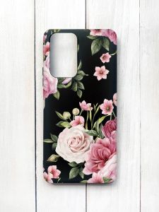 Матовий чохол на Xiaomi Redmi Note 10 Pro/10 Pro Max Чорний :: Рожеві квіти (принт 287)