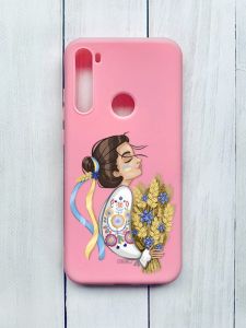 Матовий чохол на Xiaomi Redmi Note 8T Рожевий :: Українка з колосками (принт 172)