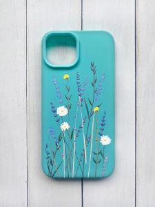 Матовий чохол на iPhone 15 Бірюзовий :: Польові квіти (принт 270)