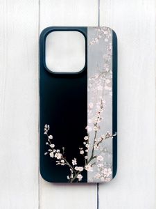 Матовий чохол на iPhone 15 Pro Чорний :: Квітуча сакура (принт 285)