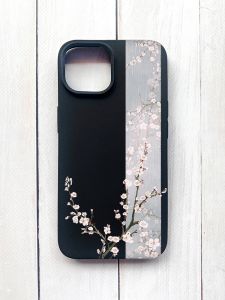 Матовий чохол на iPhone 15 Чорний :: Квітуча сакура (принт 285)