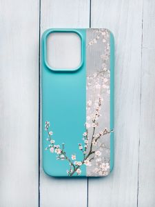 Матовий чохол на iPhone 15 Pro Max Бірюзовий :: Квітуча сакура (принт 285)