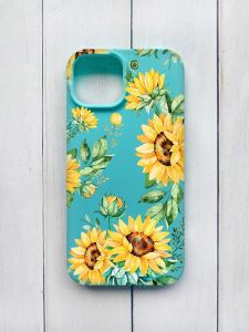 Матовий чохол на iPhone 15 Бірюзовий :: Соняхи (принт 288)